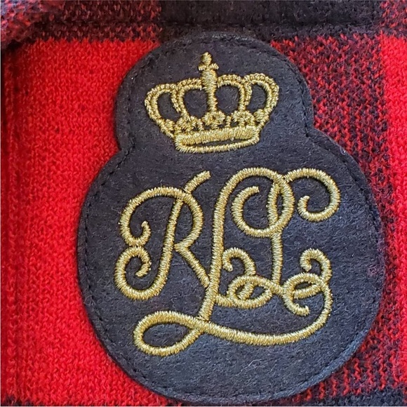 Ralph Lauren Buffalo Check Plaid Wool Knit Sweater Blazer Jacket Crest Rugby Lg - Picture 4 of 13